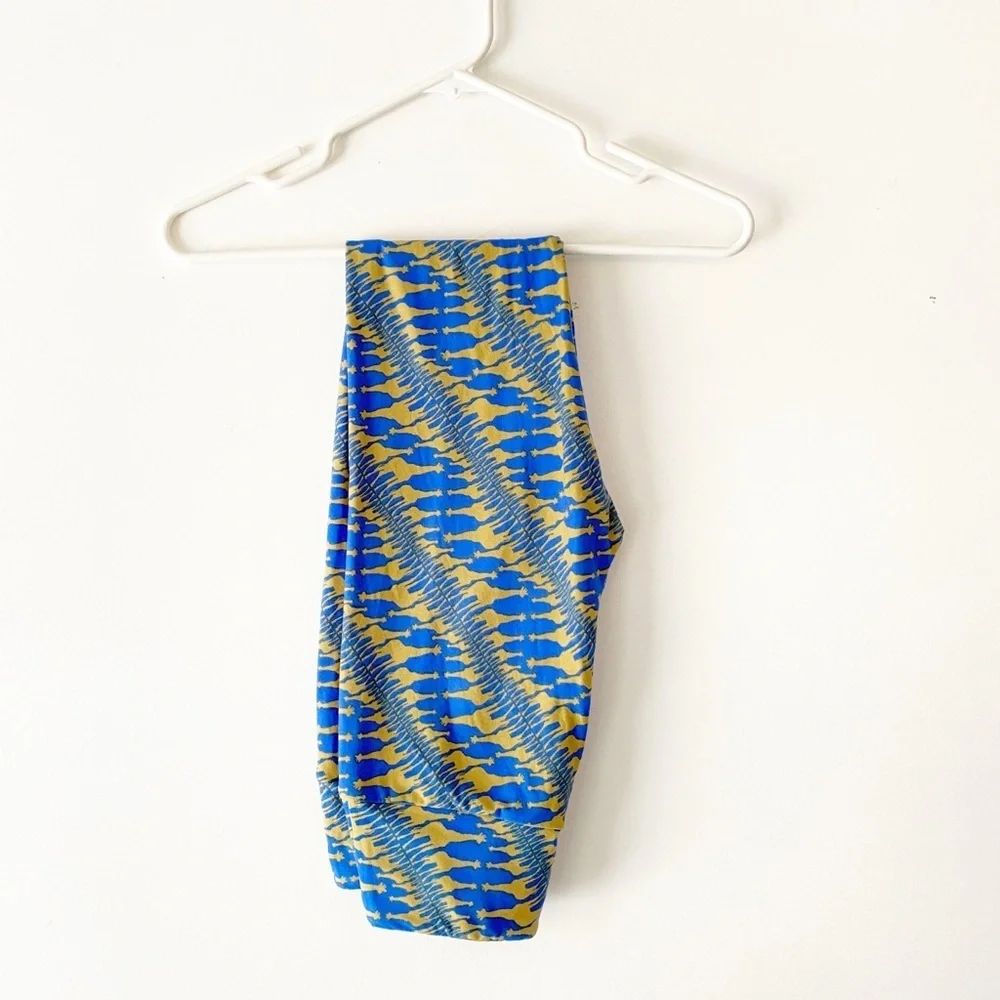 Giraffe Print Blue Yellow Legging | OS (Lularoe Size Chart: One Size 2-12) NWOT - Picture 7 of 8